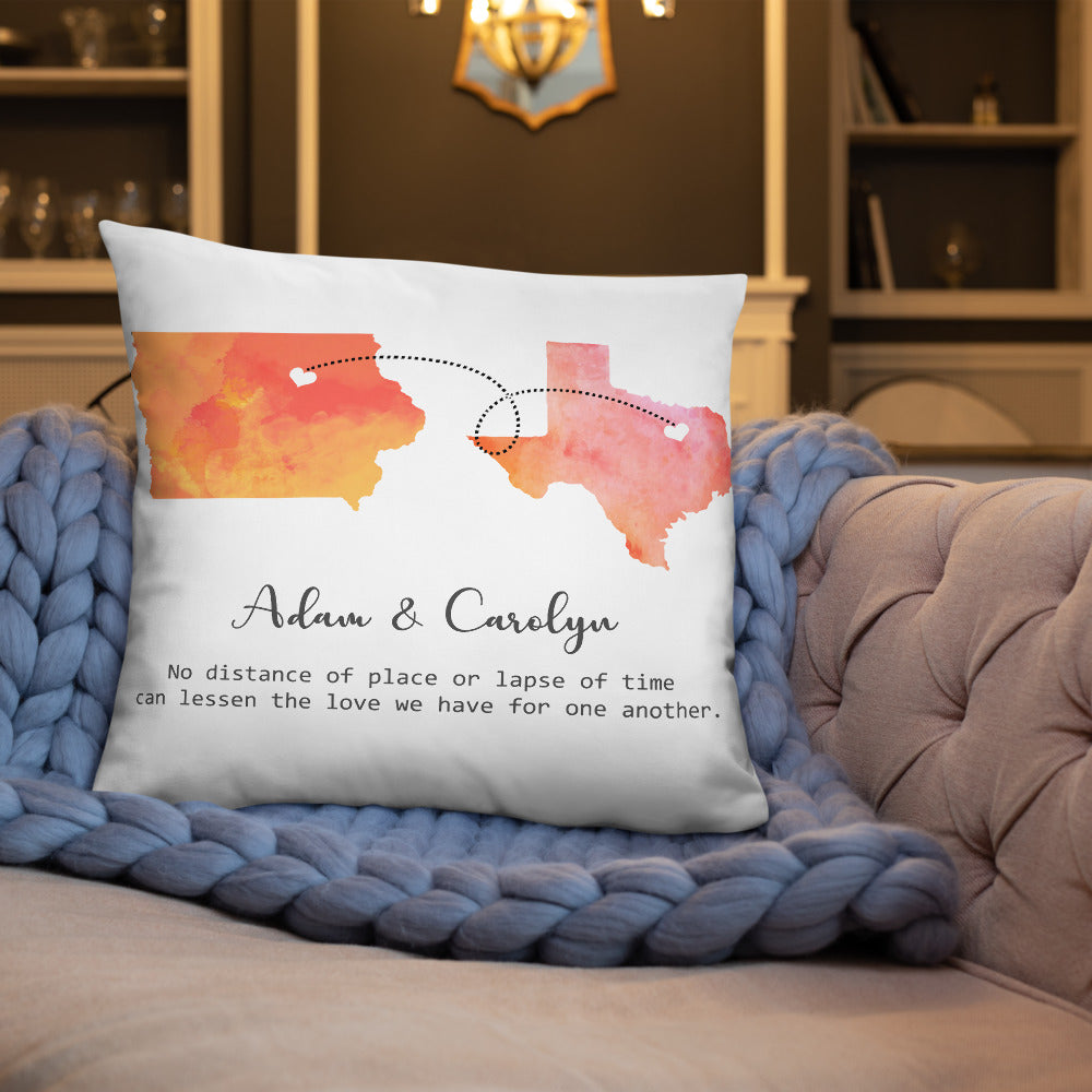 Long Distance Relationship Print Personalized Pillow.