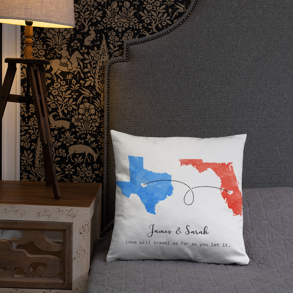 Long Distance Relationship Print Personalized Pillow.