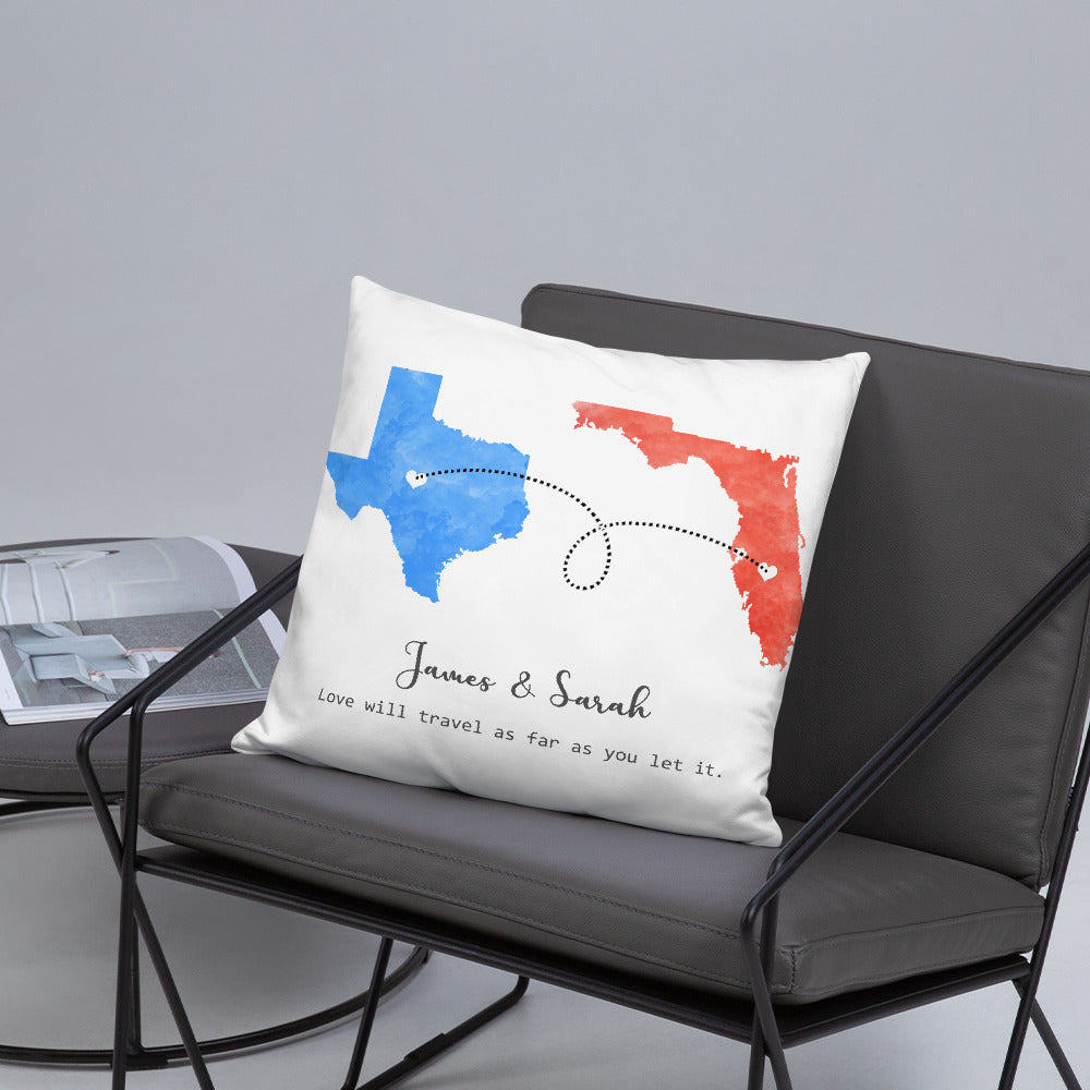 Long Distance Relationship Print Personalized Pillow.