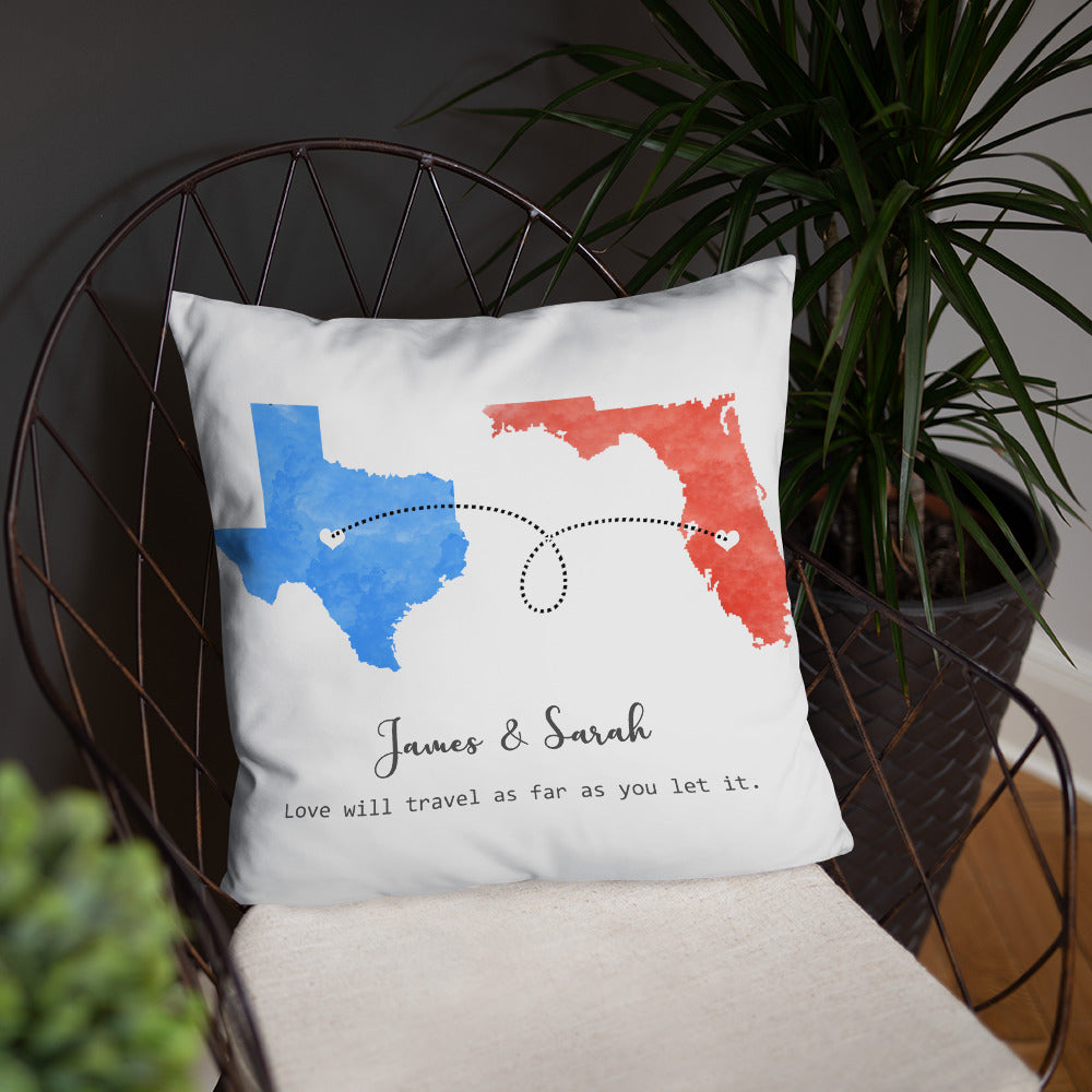 Long Distance Relationship Print Personalized Pillow.