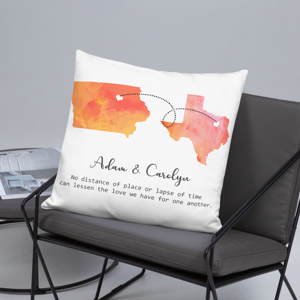 Long Distance Relationship Print Personalized Pillow.