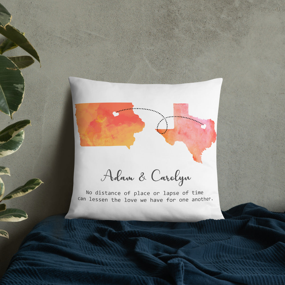 Long Distance Relationship Print Personalized Pillow.