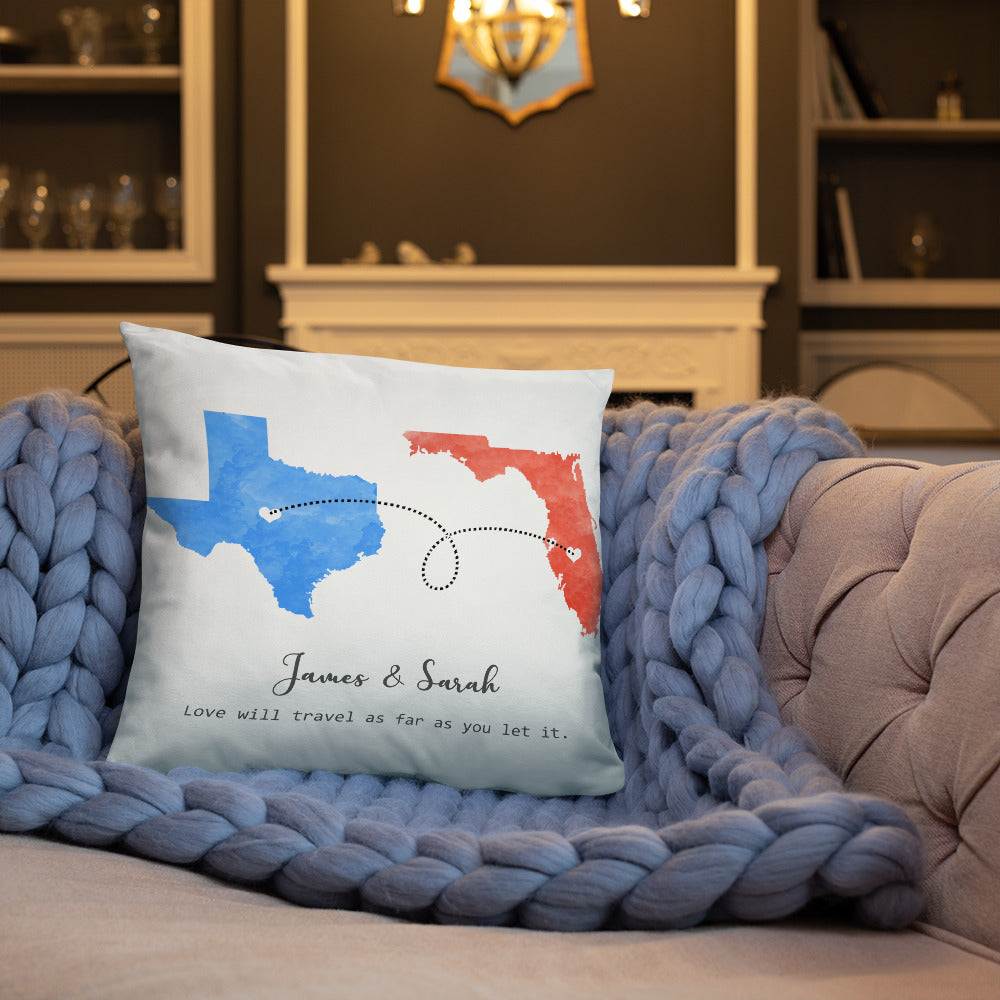 Long Distance Relationship Print Personalized Pillow.