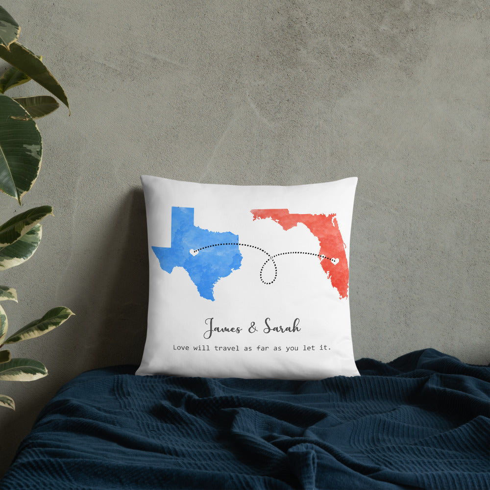 Long Distance Relationship Print Personalized Pillow.